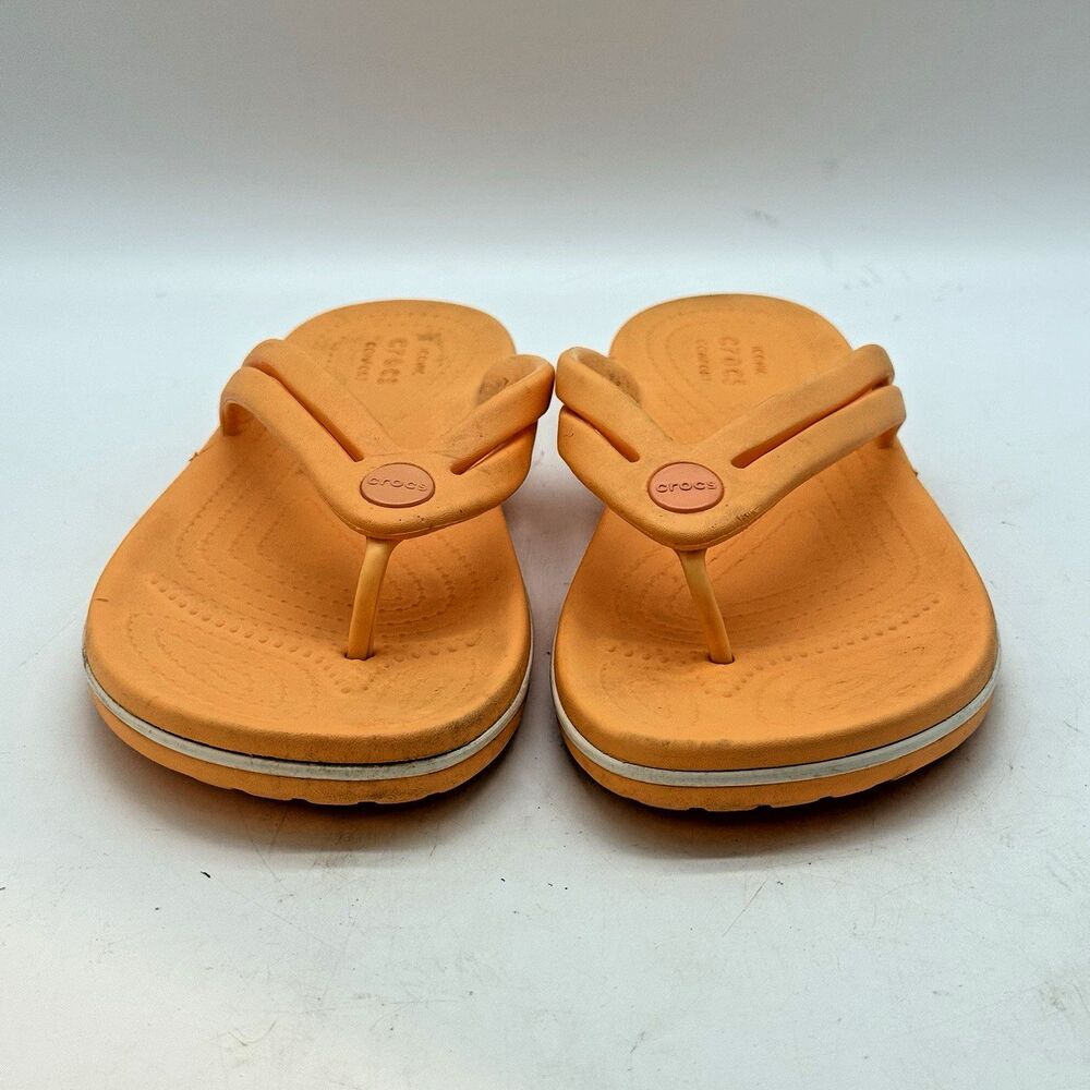 Crocs Crocband Flip Flops Women's 7 Orange Sorbet H2O Friendly Thong Pool Sandal - Picture 2 of 9